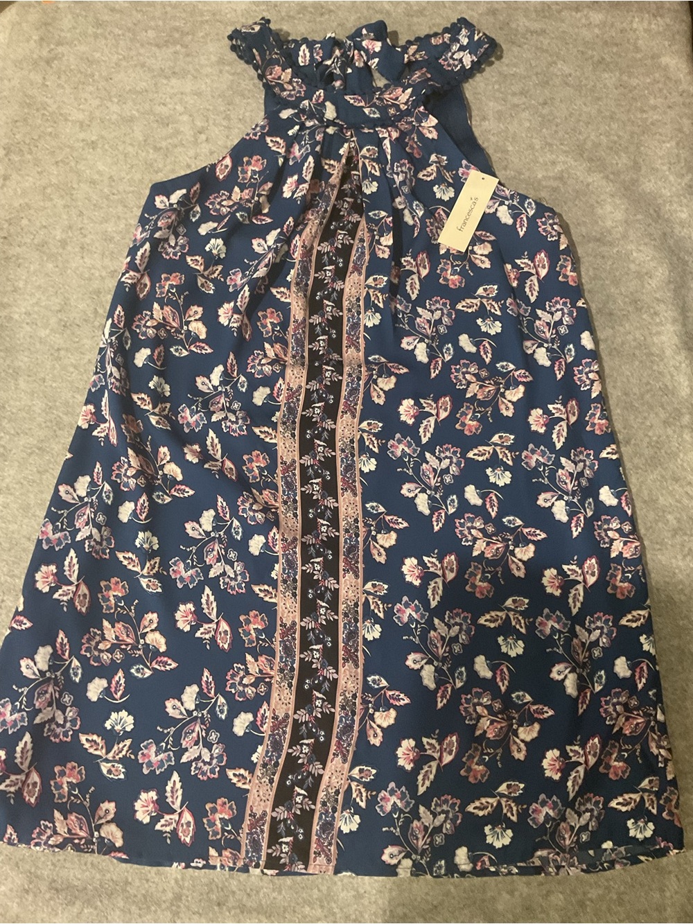 NWT Francesca's Collections Navy Floral Halter Dress with Pink Accents S
